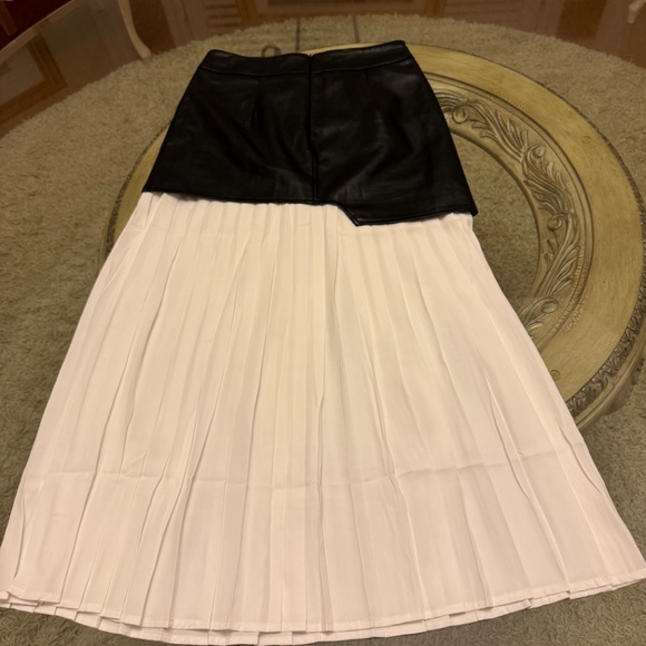 Commense Women Asymmetric Patchwork Faux Leather Chiffon Pleated Maxi Skirt Sz S - Picture 4 of 8